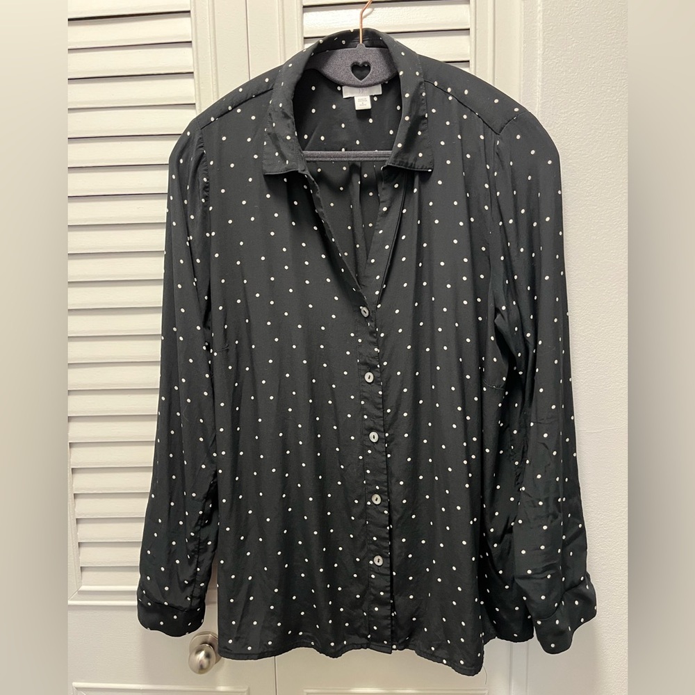 Black polka dot JJill long sleeve blouse